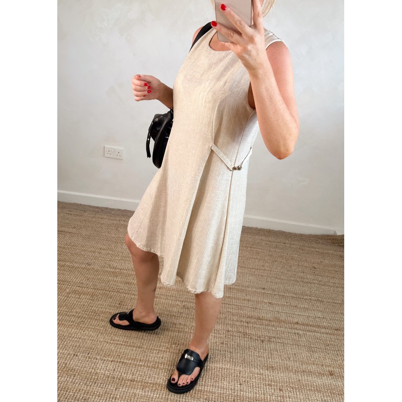 Pinstripe shift dress – beige