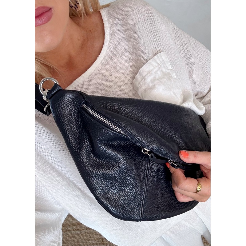 Tori leather sling bag – navy