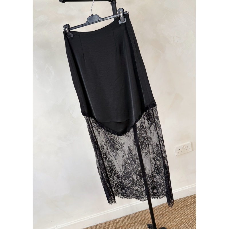 Lace satin skirt – black-Small & Medium & Large