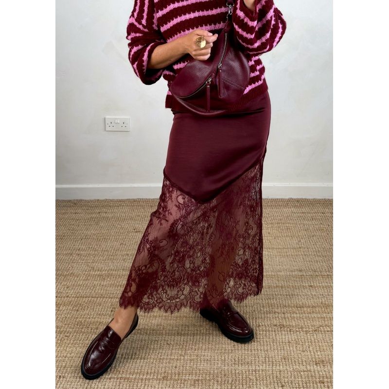 Lace satin skirt – Merlot-Small & Medium & Large