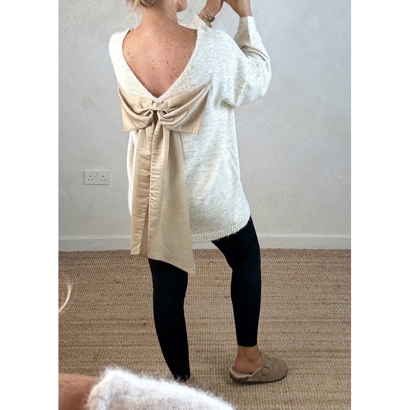 Lulu bow back knit – cream-S/M & M/L