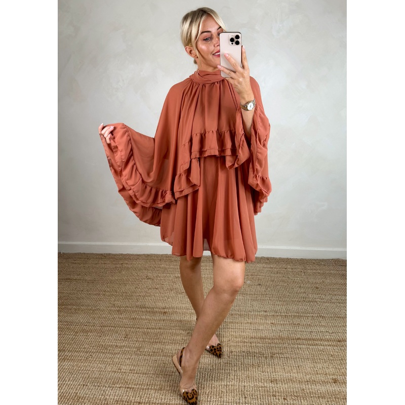 Rizz cape dress – terracotta