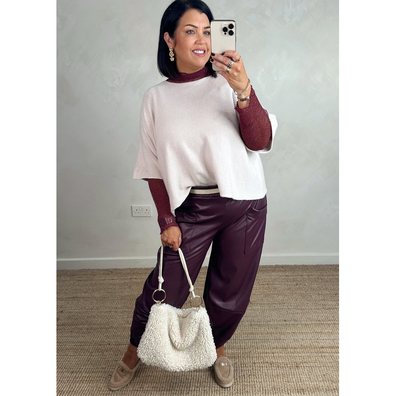 Sheer frill l/s top – Merlot-S/M & M/L