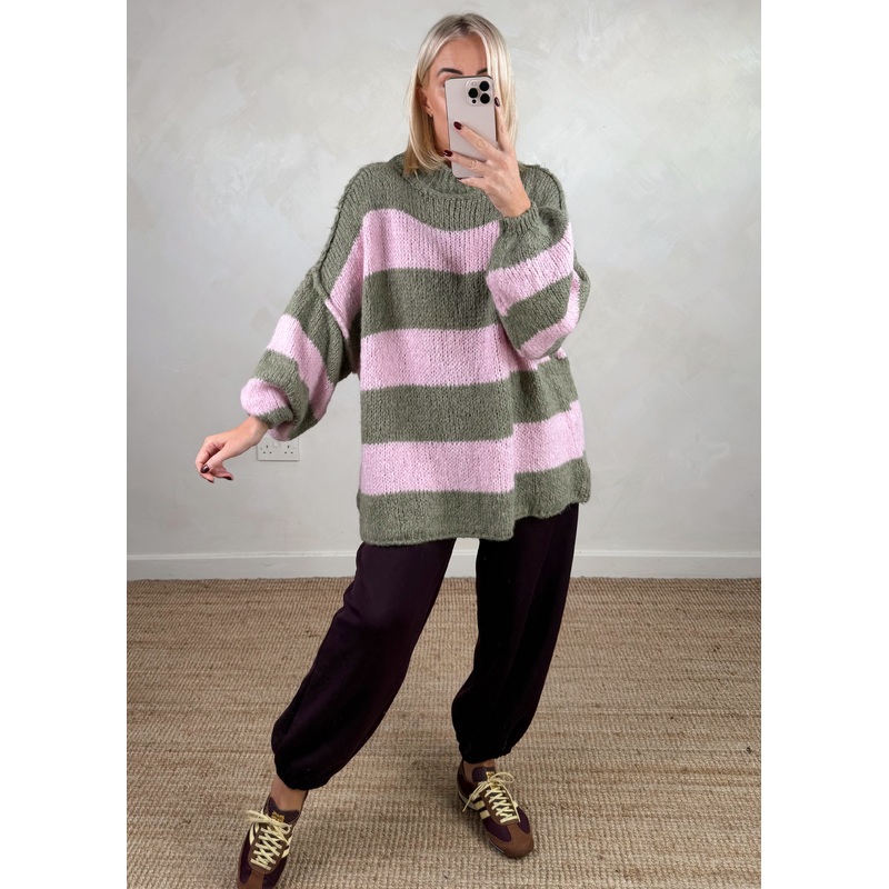 Striped Kurt grunge knit – khaki/pink