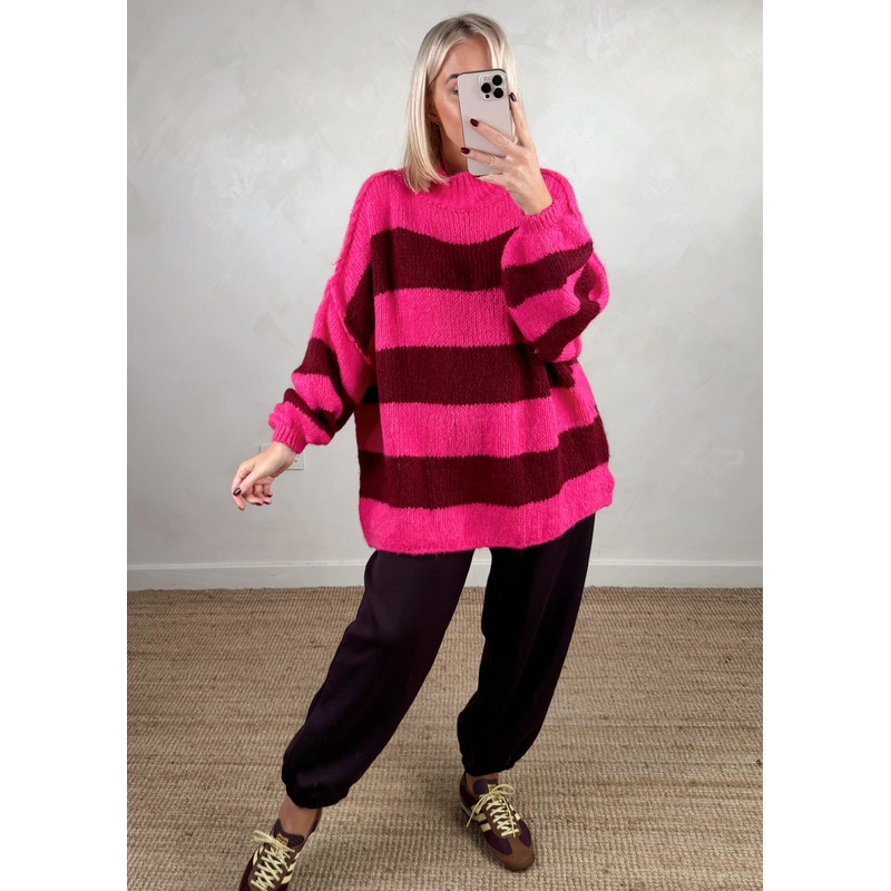 Striped Kurt grunge knit – Merlot/pink