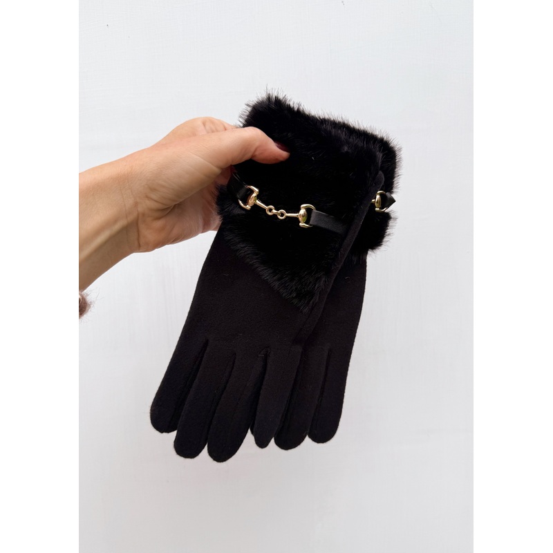 Cashmere blend Fur trim glove – black