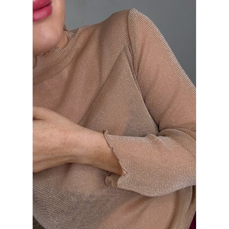 Sheer frill l/s top – nude-S/M & M/L