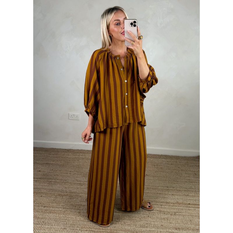 Elodie striped blouse – rust/mustard