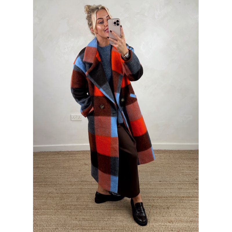 Velma wool blend jacket – red/blue