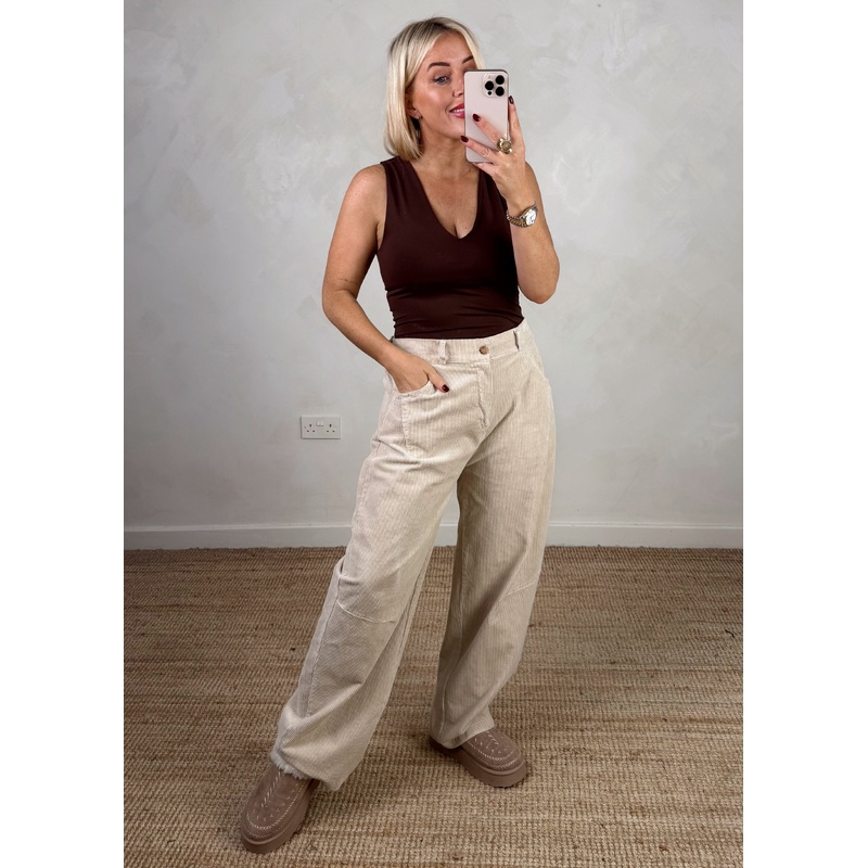 Mylie corduroy barrel leg trouser – cream
