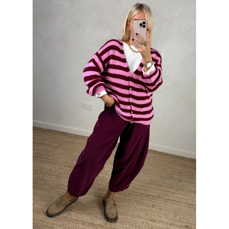 Tamsen striped knit – Merlot/pink