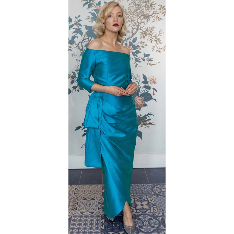 Ludmila Torquoise Silk Formal Couture Dress