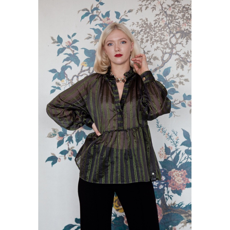 Ottodame Blouse with Ruffle and  Green Lurex