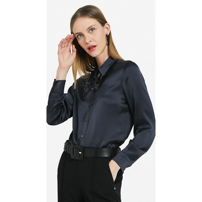 Ottodame Satin Shirt with Bead Tassle Collar