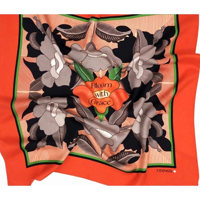 Tidings Classic Silk Scarf with Bloom with Grace in Orange