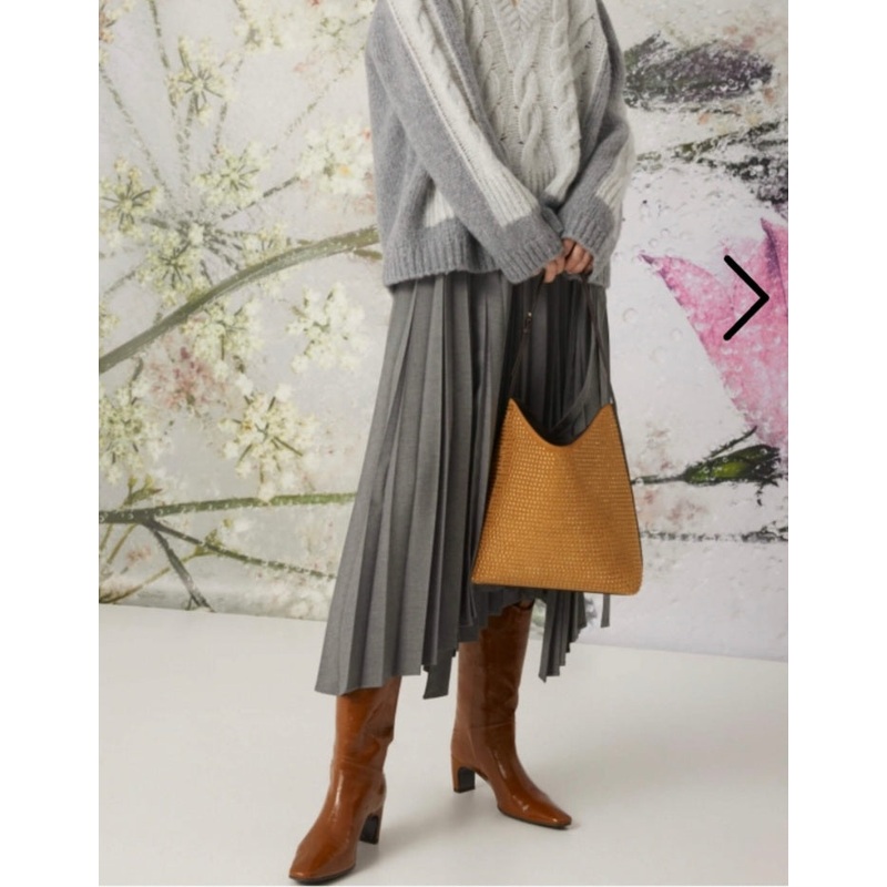 Beatrice B Grey Pleated Asymmetric Skirt