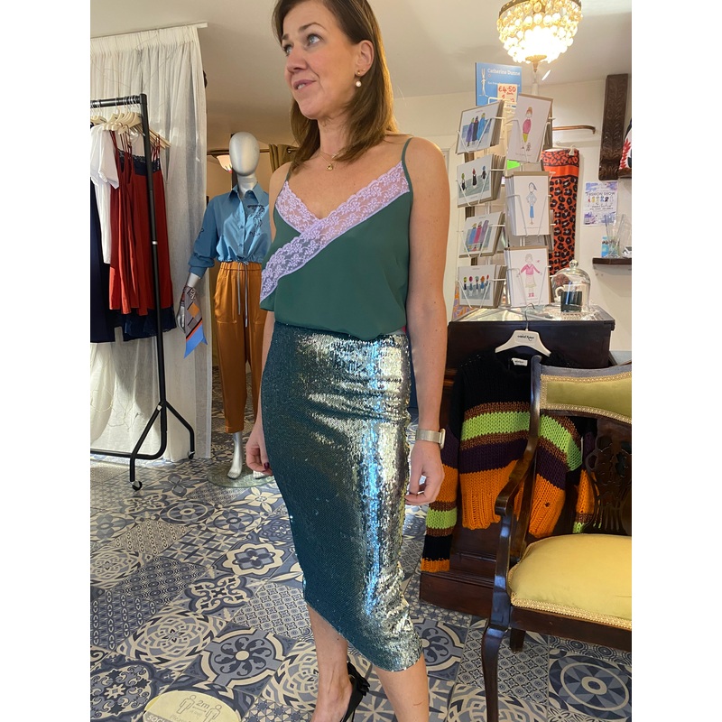 Essentiel Antwerp Aqua Sequin Pencil Skirt