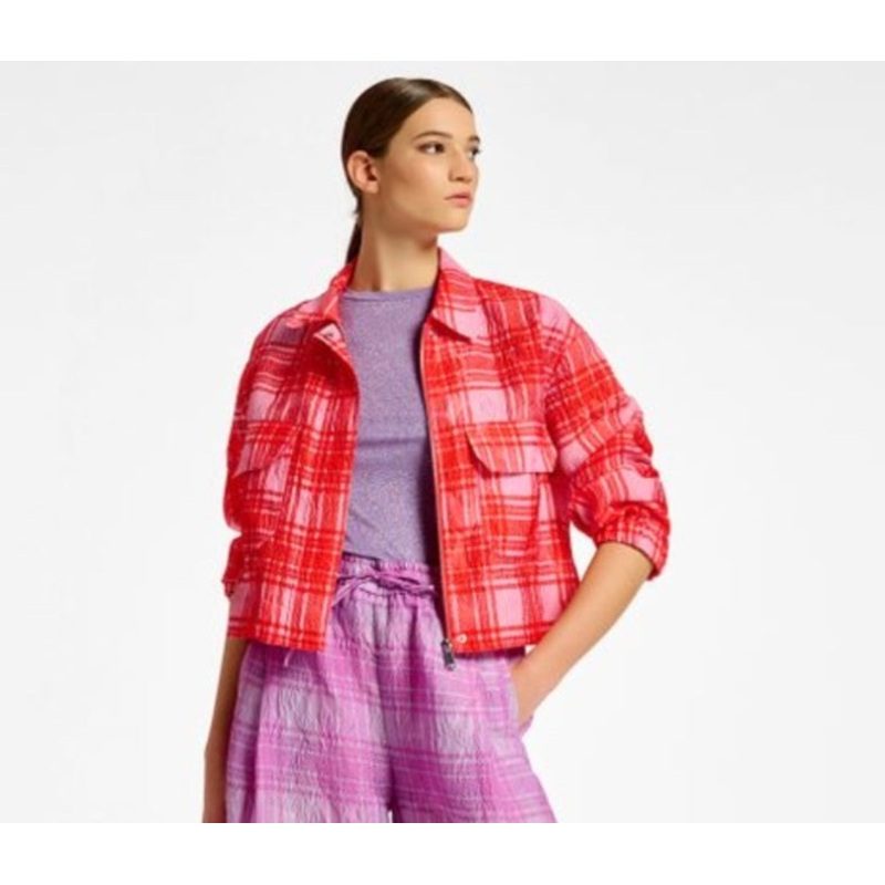 Essentiel Antwerp  Pink Check Cropped Jacket