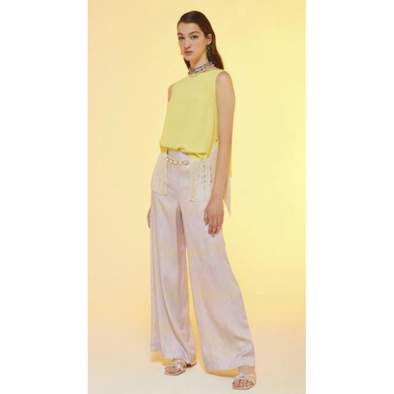 Ottodame Neon Yellow Silk Fringe Top