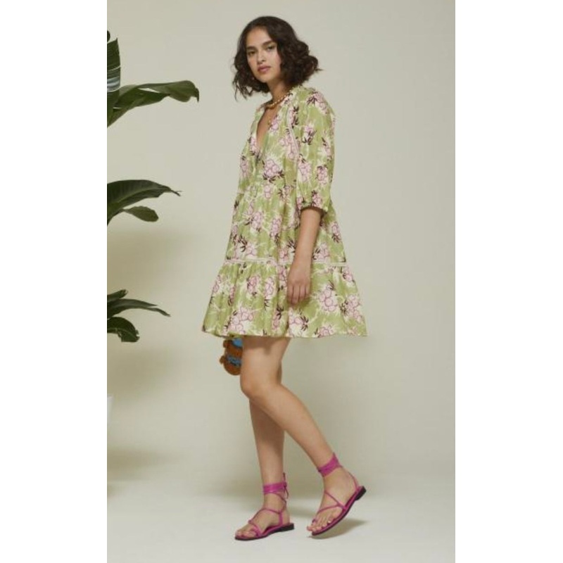 Ottodame Sage Green Floral Floral Mini Dress