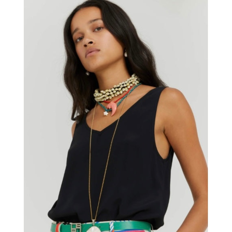 Beatrice B Flared Chocolate Silk Top