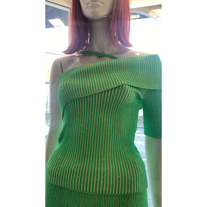 Beatrice B One Shoulder Knitted 2- Tone Top