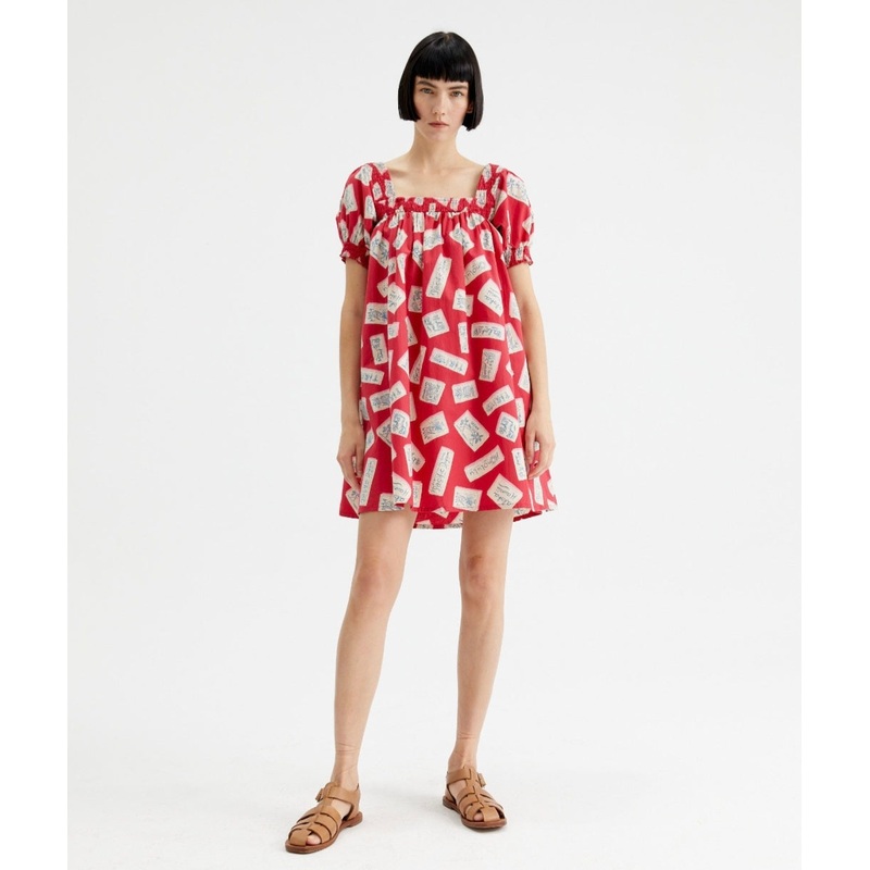 Compania Fantastica Red Luggage Tag Print Shift Dress