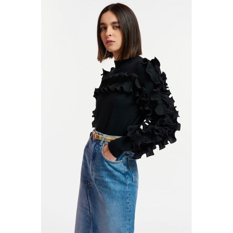 Essentiel Antwerp Black Knit Ruffled Jumper