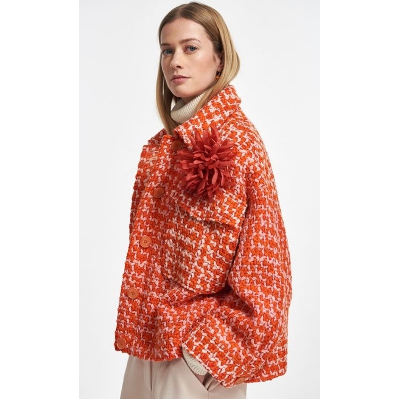 Essentiel Antwerp Orange and Cream Wool Tweed Jacket