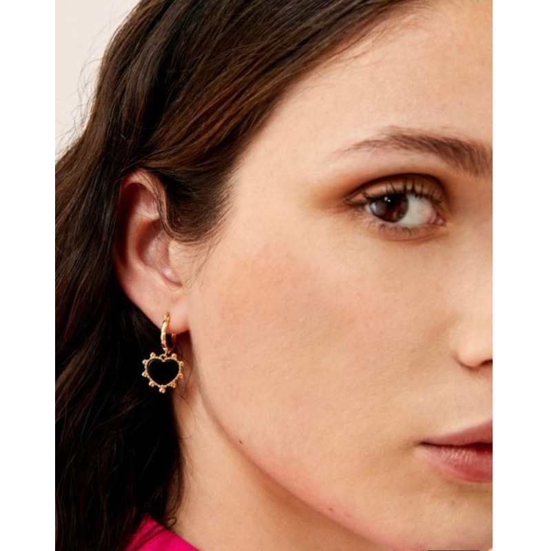 Nali 14k Gold Plated Black Heart Earrings