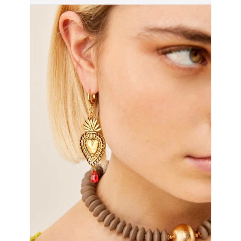 Nali Gold Sacred Heart Drop Earrings