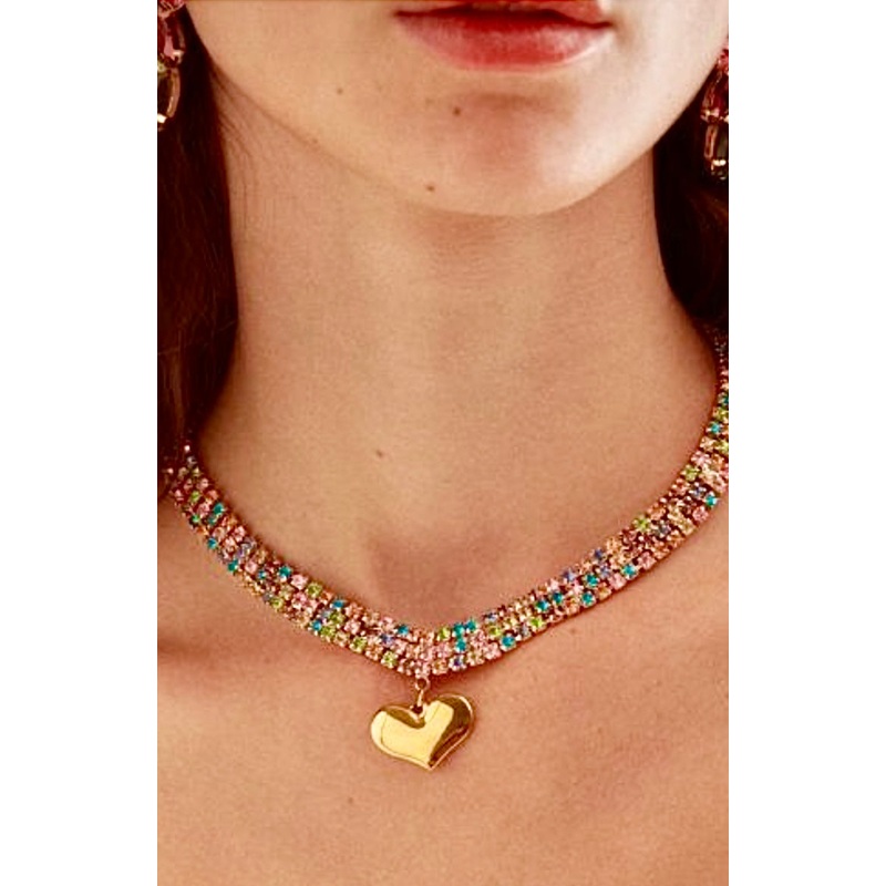 Nali Multicolored crystal Necklace with Gold Heart
