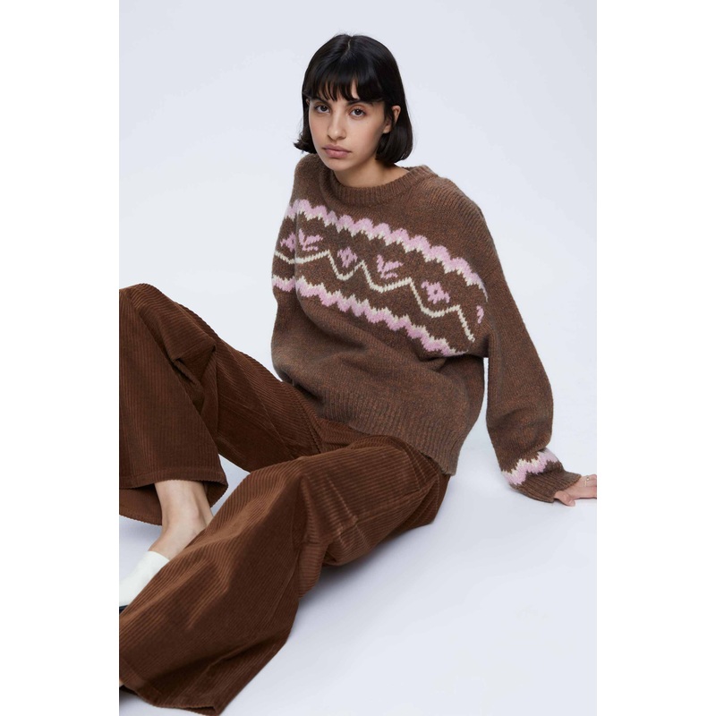 Wild Pony Pink & Brown Oversized Alpine Knit Jumper