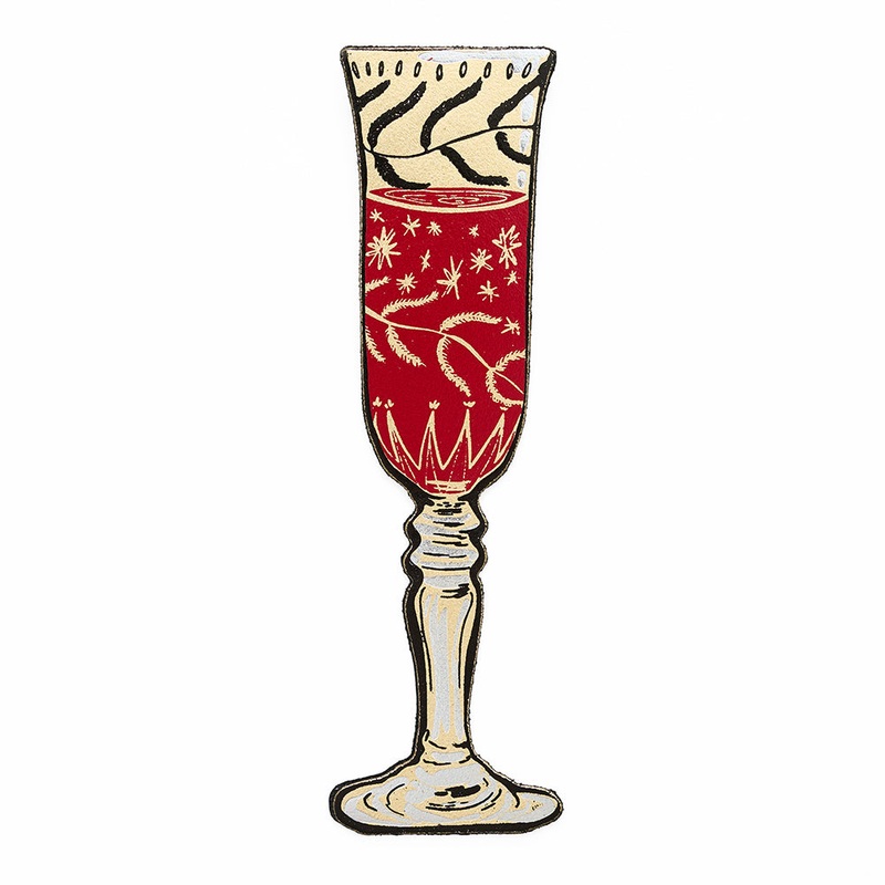 Wine Glass Leather Bookmark in Red & Gold
