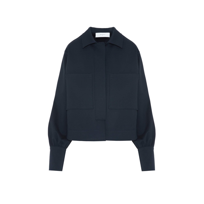 Beatrice B Classic Navy Wool Jersey Utility Jacket