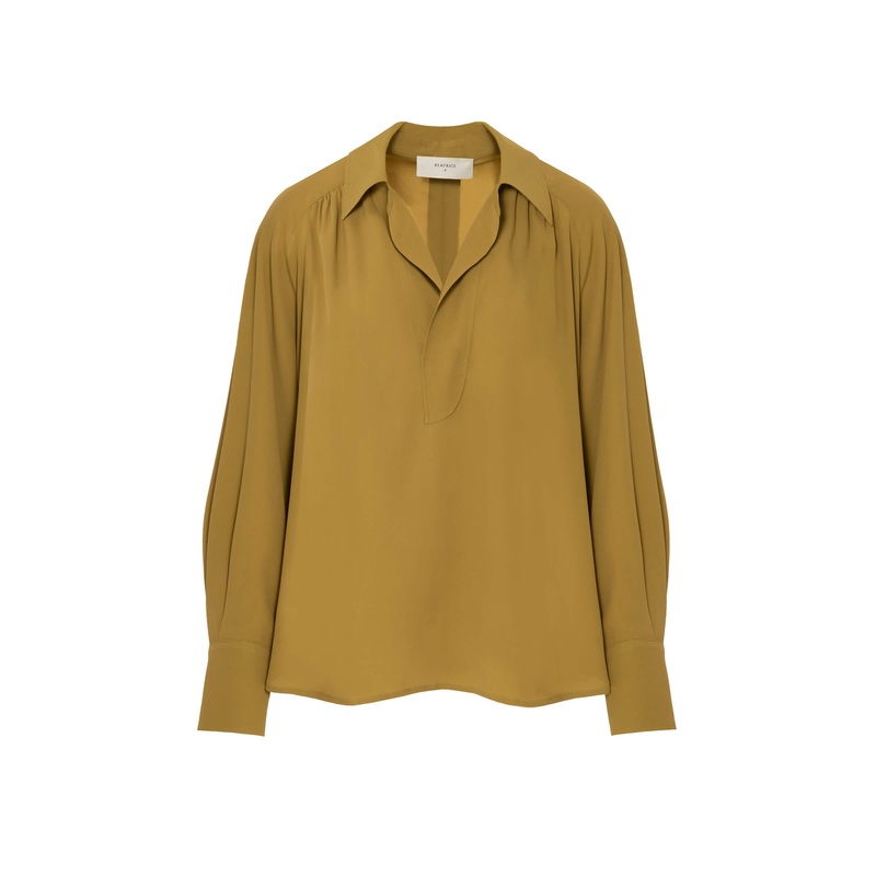 Beatrice B Khaki Classic Silk Blouse