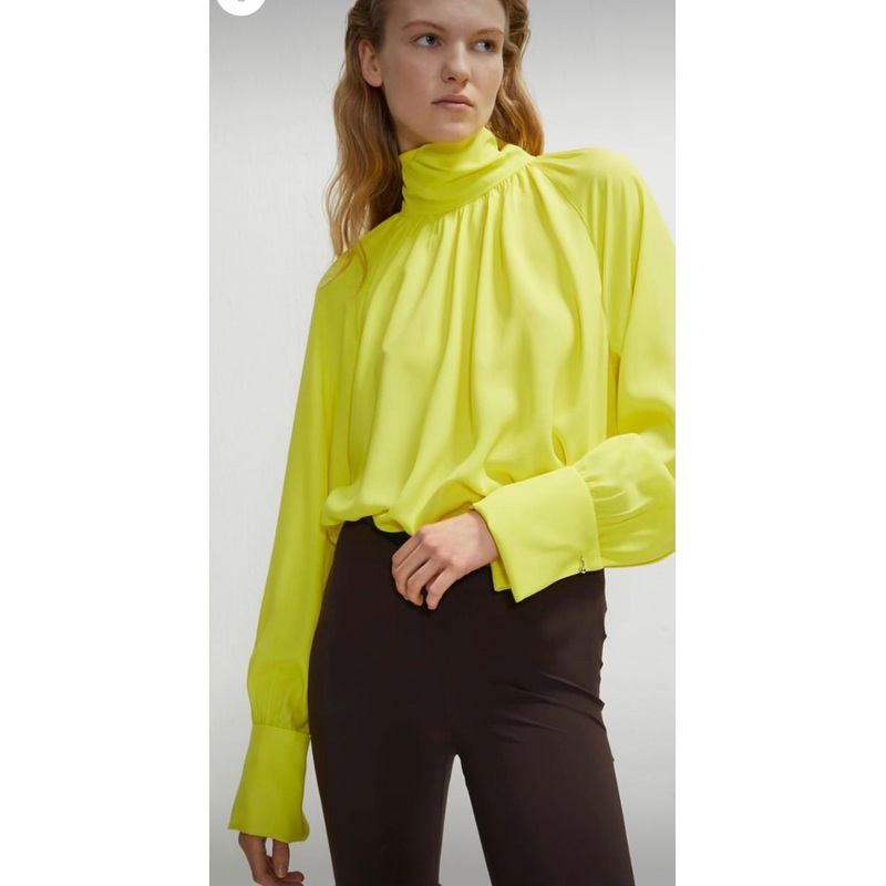 Beatrice B Lime High Neck Slik Blouse