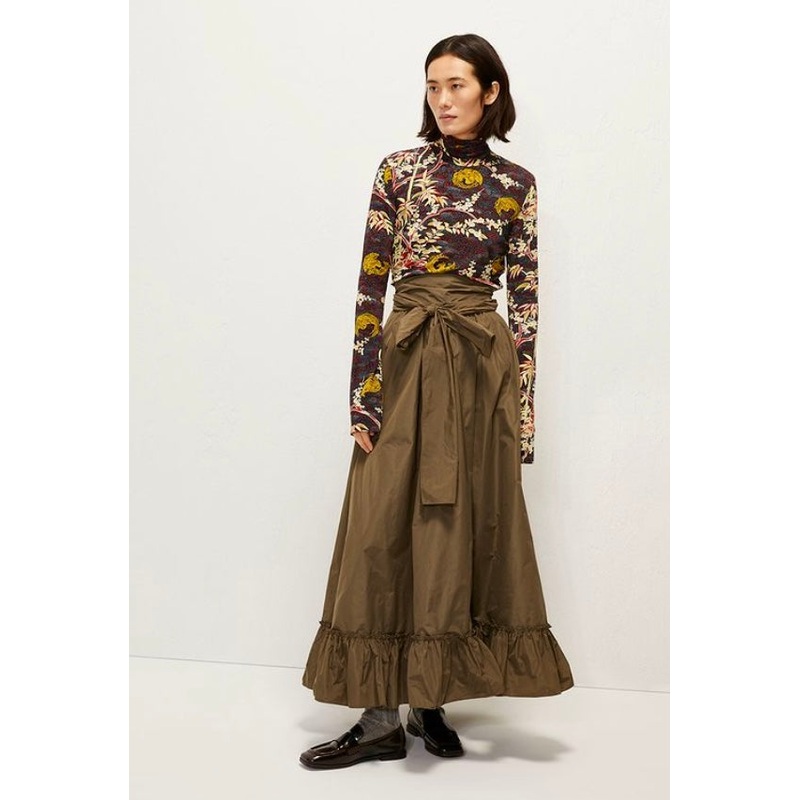 Beatrice B Olive Green Silk Taffeta Skirt