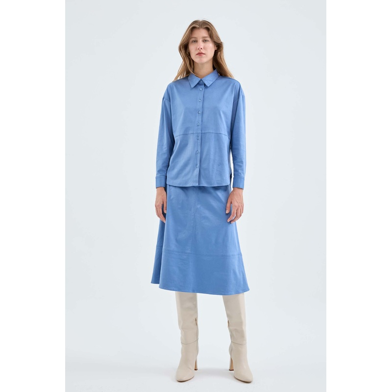 Compania Fantastisca Blue Suede Midi Skirt