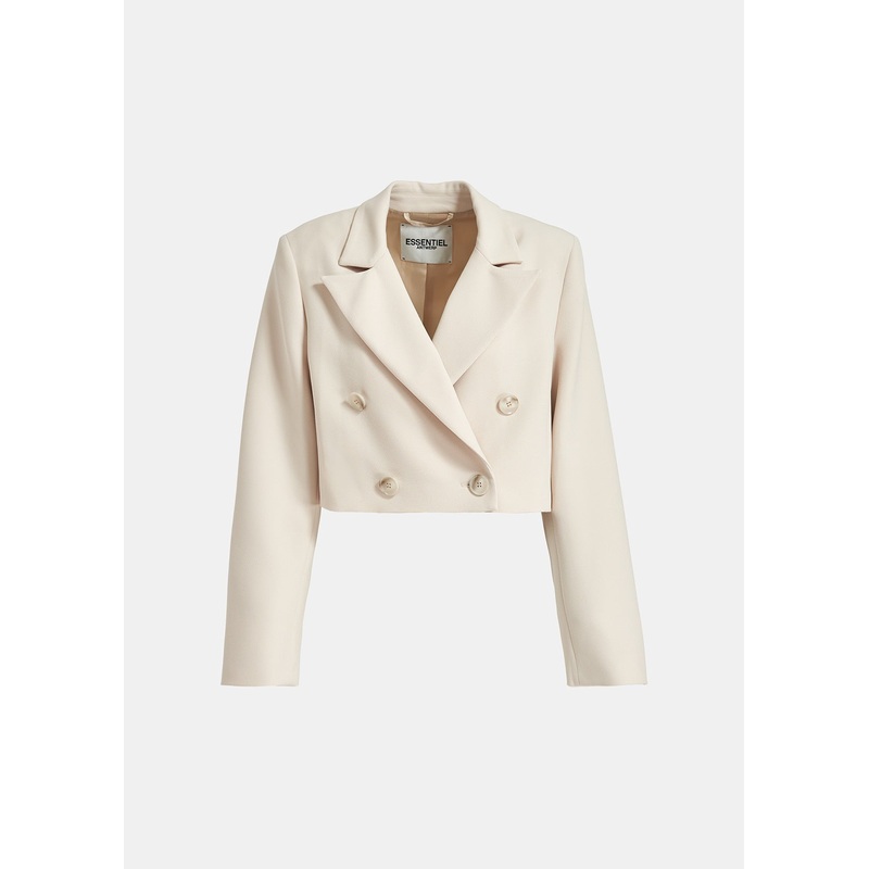 Essentiel Antwerp Oat Latte Cropped Double Breasted Blazer