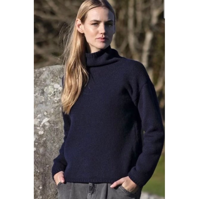 Fisherman Navy Funnel Neck Jumper