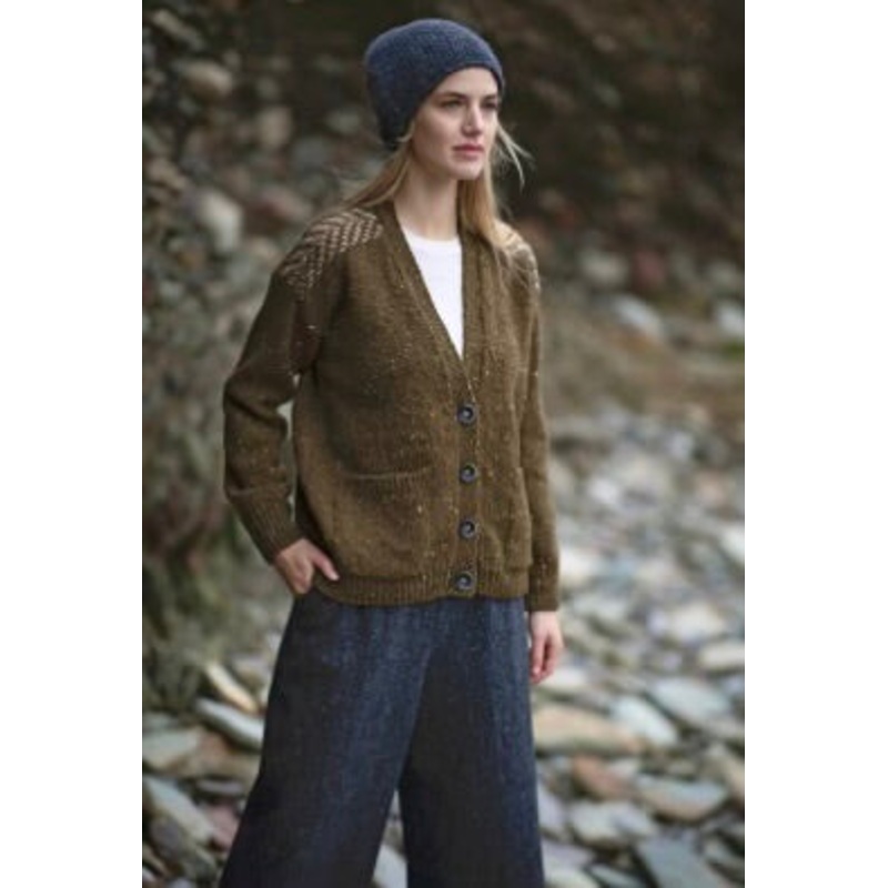 Fisherman Out of Ireland Olive Green Herringbone Cardigan