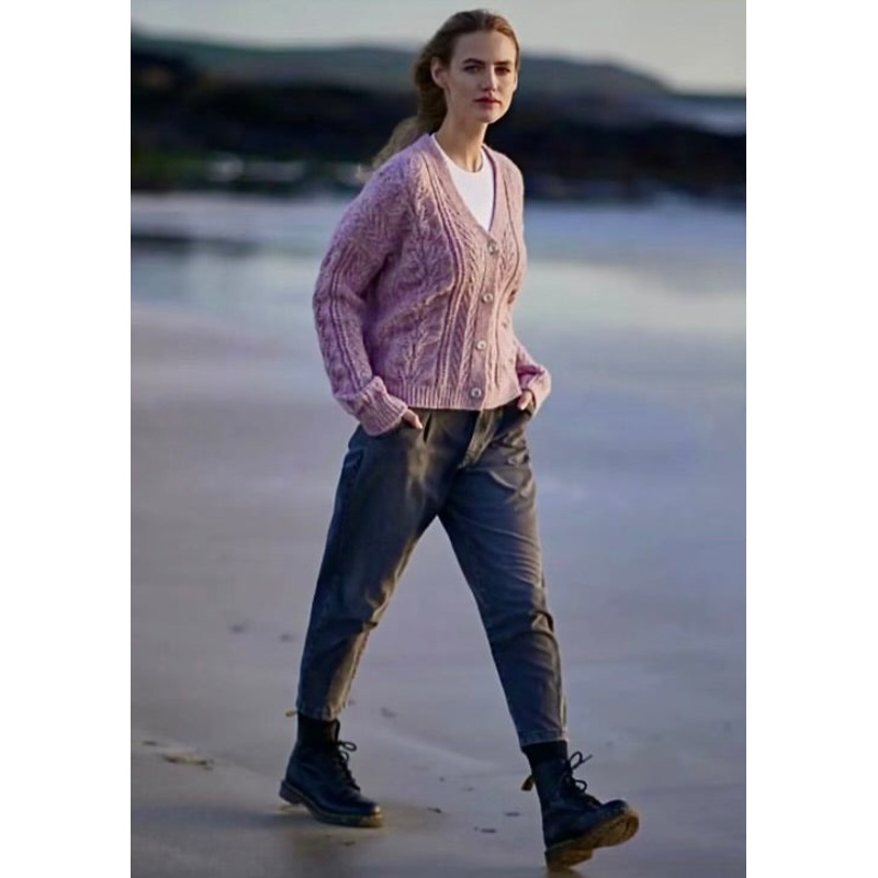Fisherman Out of Ireland Pastel Pink Alpaca Wool Cardigan