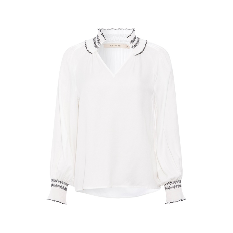 RDF White Dessa Blouse with Embroidered Trim Frill
