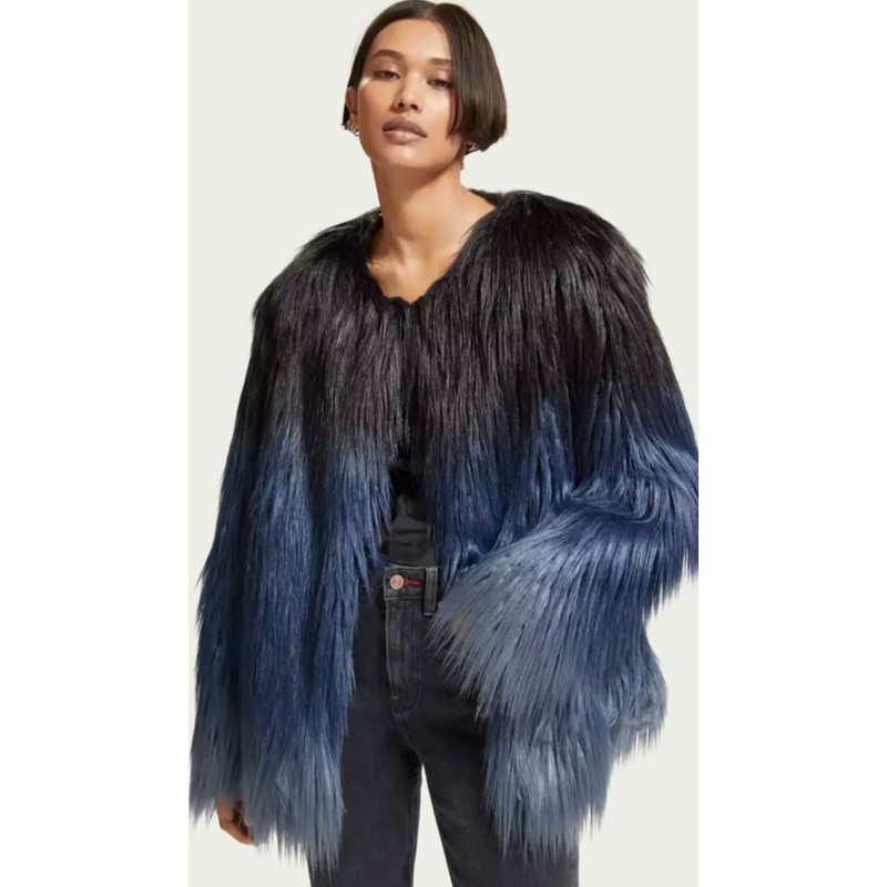 Scotch & Soda Blue / Black Faux Fur Jacket