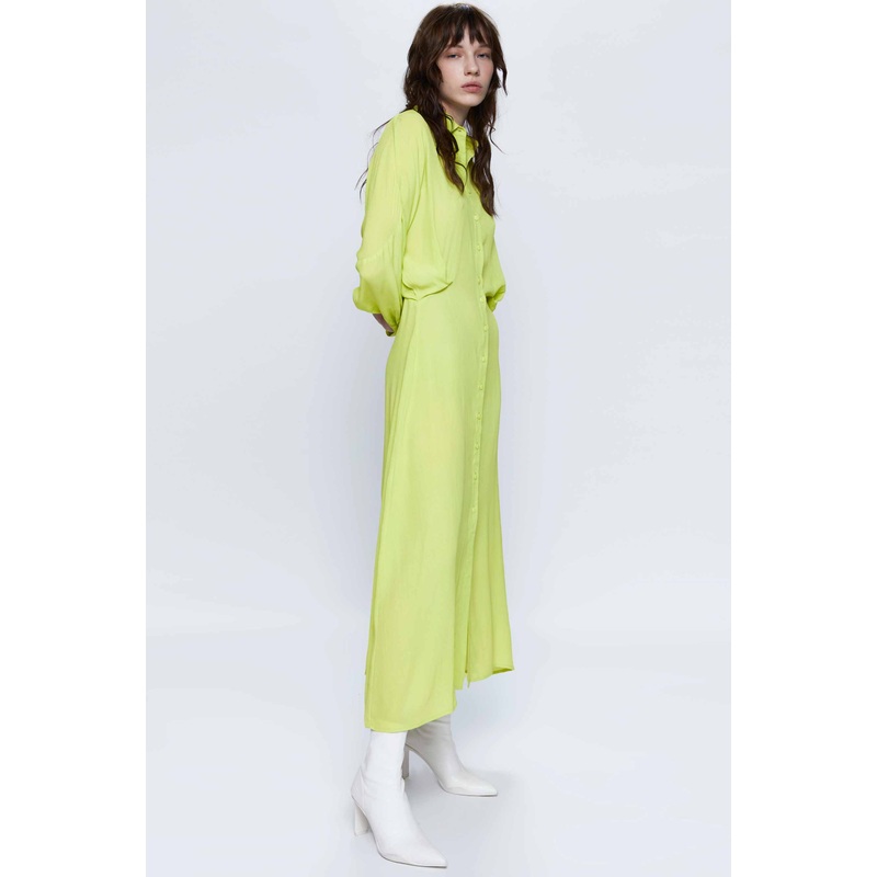 Wild Pony Lime Yellow Midi Shirt Dress