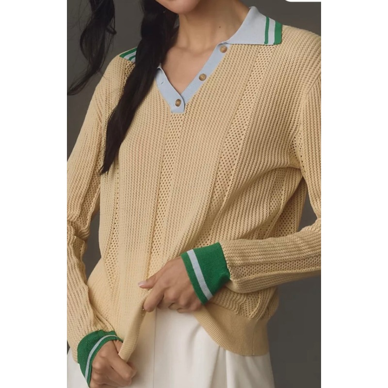 Beatrice B Taupe Polo Collared Long Sleeve Knit