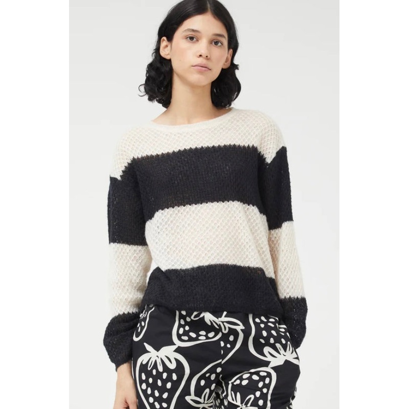 Compania Black & Soft White Crochet Fine Knit Jumper