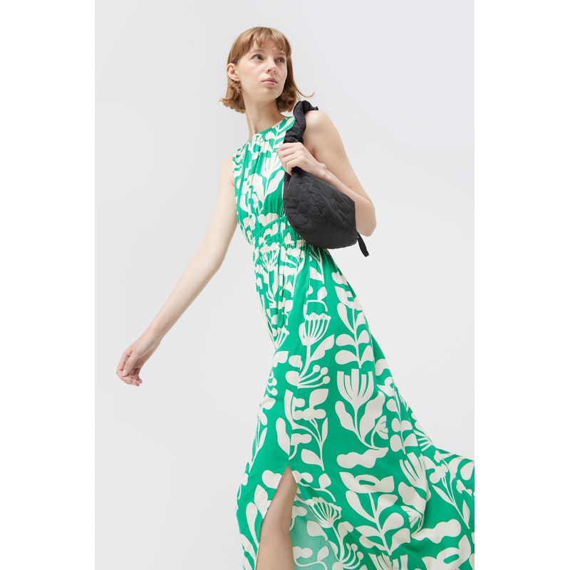 Compania Fantastica Green Print Long Sleeveless Dress