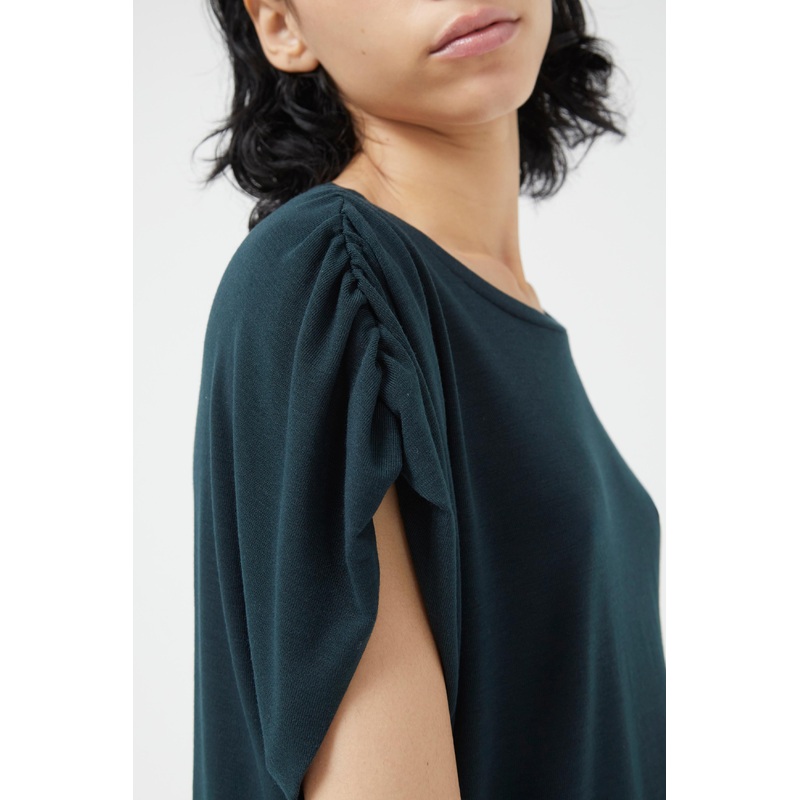 Compania Fantastica Navy Draped Short Sleeve Top